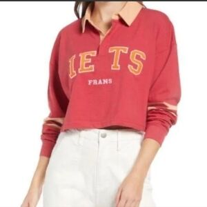 Urban Outfitters Iets Frans Cropped Rugby Top Size Medium Red Shirt